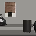 Raccoon Shaped Bean Bag Chairs in Room With Wall Art Floor Vase And Neutral Background