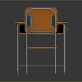 Orange Wooden Desk And Chair Set With Metal Legs And Drawer