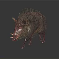 Wild Boar With Thick Mane And Sharp Tusks Standing On Dark Reflective Surface 3d model