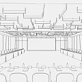 Conference Room Interior With Long Tables White Chairs And Large Projection Screen