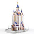 White European-style Architecture Featuring Blue Spires Golden Decorations And Orange Details