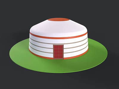 Dome Shaped Building Model With White Exterior Orange Stripes Red Door On Green Base 3d model