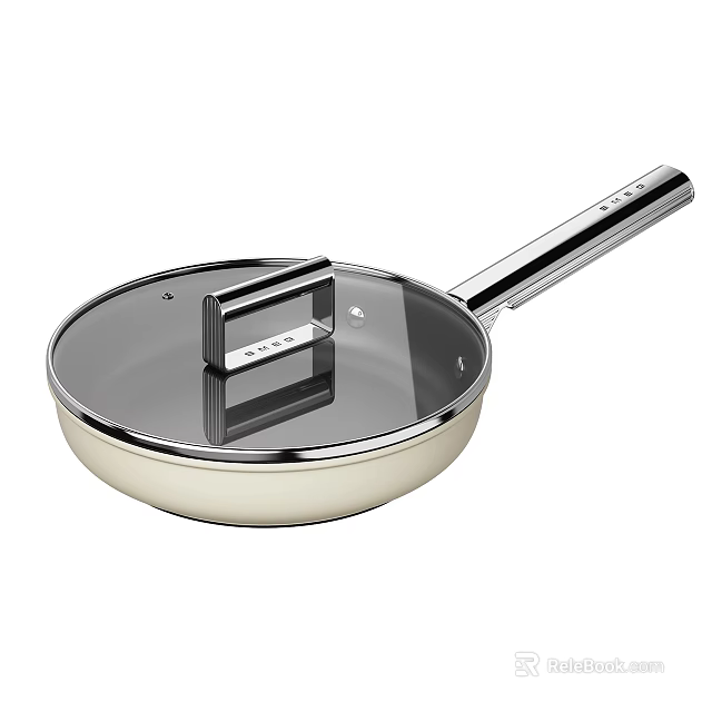 Durable Frying Pan with Transparent Lid Light Colored Body and Silver Handle 3d model 