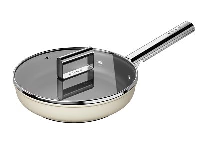 Durable Frying Pan with Transparent Lid Light Colored Body and Silver Handle 3d model