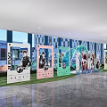 Anime Character Cutouts Photo Check In Spot With Modern Building And Green Blue Decorations