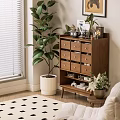 Modern Wooden Entryway Console Cabinet With Drawers Storage And Green Plants Decor