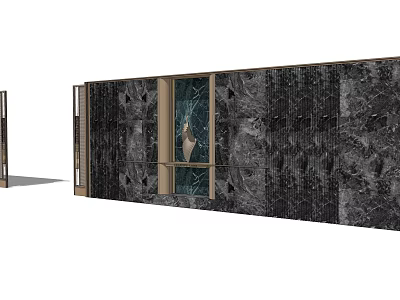 Modern Stone Textured Background Wall With Large Window And Wooden Frame 3d model