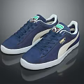 PUMA Classic Navy Blue Low-Top Suede Sneakers With White Sole And Green Logo Tag
