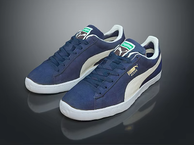 PUMA Classic Navy Blue Low-Top Suede Sneakers With White Sole And Green Logo Tag 3d model