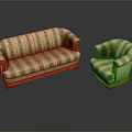 Elegant Classic Two Piece Fabric Sofa Set with Green Yellow Stripes and Wooden Frame