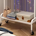 Modern White Clothes Rack With Hanging Clothes Handbag And Storage Boxes In Cozy Room