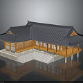 Traditional Chinese Architectural Design With Gray Tiled Roof Overhanging Eaves Wooden Platform And White Stairs 3d model