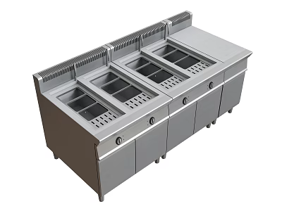 Commercial Kitchen Equipment Stainless Steel Multiple Sinks Worktop With Storage Cabinets 3d model