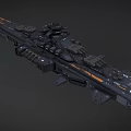 Futuristic Sci Fi Warship 3D Model With Black Hull And Orange Stripes