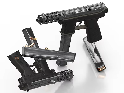 Tactical Black Handgun With Detachable Magazines And Ergonomic Grip Design 3d model