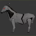 Silver Geometric Horse Sculpture With Red Eyes Black Mane And Tail
