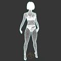 Woman in Black Bikini with Short Hair Standing Against Gray Background