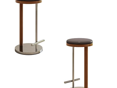 Modern Bar Stools With Wooden Metal Structure And Round Black Seats 3d model
