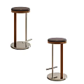 Modern Bar Stools With Wooden Metal Structure And Round Black Seats