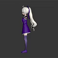 Anime Character In Purple Dress With White Hair Bow And Outstretched Arms