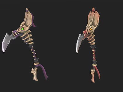 Fantasy Skeleton Weapon With Glowing Green Yellow Eyes And Purple Red Accents 3d model