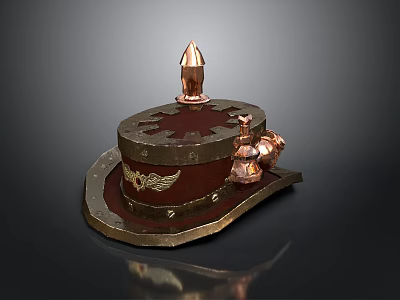 Copper Hat Shaped Living Container With Decorative Wing Pattern And Small Pot 3d model