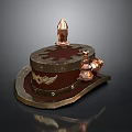 Copper Hat Shaped Living Container With Decorative Wing Pattern And Small Pot