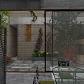 Indoor View Of Garden Landscape With Stone Wall Climbing Vines And Glass Window