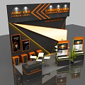 ANDE Technology Company Exhibition Booth With Modern Black Orange Design And Digital Displays