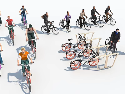 Group of People Enjoying Riding Bicycles With Bicycle Racks And Structures 3d model
