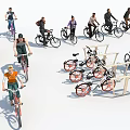 Group of People Enjoying Riding Bicycles With Bicycle Racks And Structures