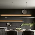 Modern Dining Table Set With Black Chairs Pendant Lights And Green Plants