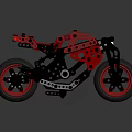 Red Motorcycle Model Constructed with Blocks Black Red Frame Tires Handlebars Dark Background Reflective Surface