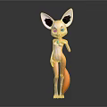 3D Anthropomorphic Fox Game Movie Character With Large Ears Orange Tail And Light Fur