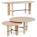 Minimalist Wooden Dining Table Set With Round Tops And Multiple Sizes 3d model