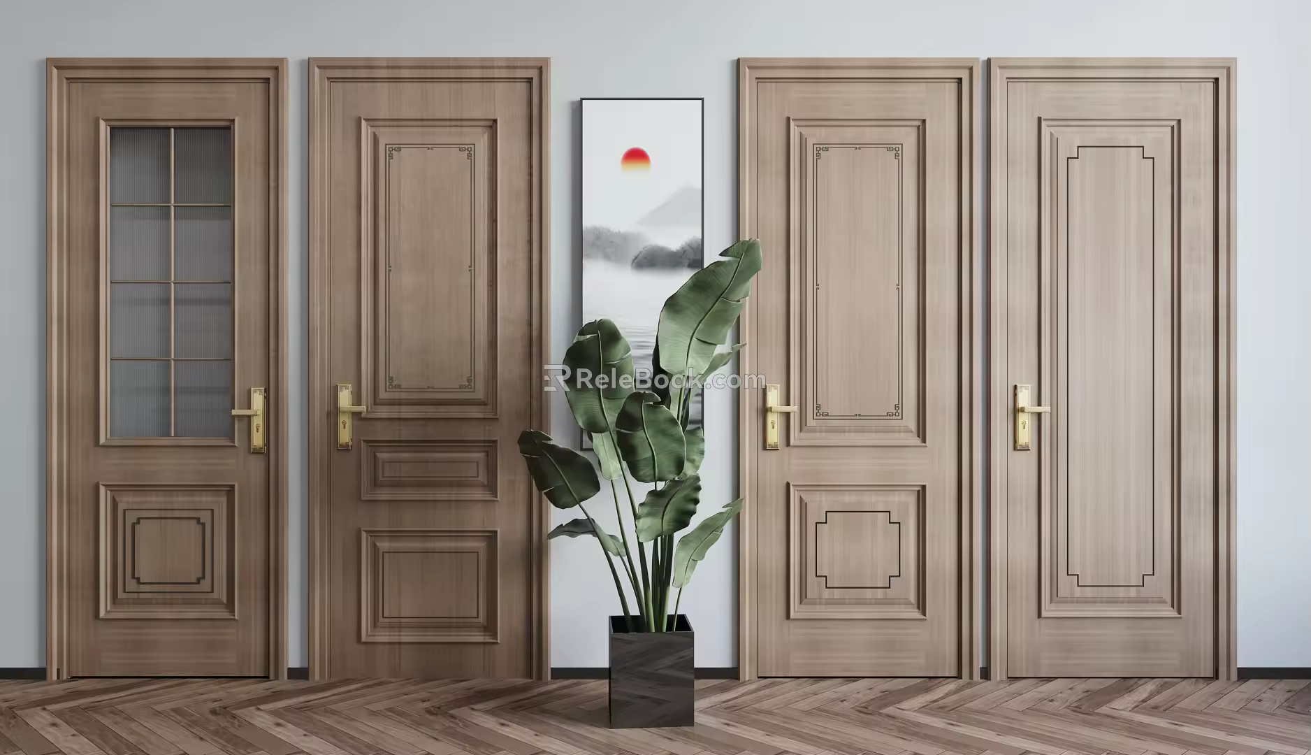 New Chinese-style Swing Door Swing Door Combination 3d model