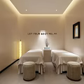Modern Elegant Beauty Hair Salon Interior Design With White Sofa Chairs Ottoman And Palm Plants