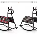 Plaid Patterned Cushion Metal Frame Rocking Leisure Chair With Modern Design And Comfortable Relaxation
