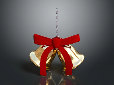 Modern Gold Bell Shaped Chandelier Featuring Red Bow And Hanging Chain 3d model