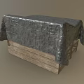 Wooden Table Covered With Stone Texture Cloth And Natural Design Elements 3d model