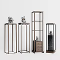 Modern Decorative Pedestal Stands With Metal Frames Open Shelves Drawer And Small Sculptures
