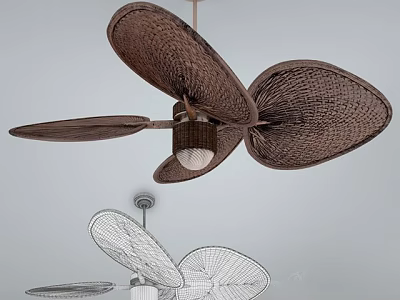 Modern Air Conditioner Fan With Rattan Blades And Ceiling Mounted Design 3d model
