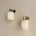 Modern Wall Lamps With Ribbed White Lampshades And Metal Mounting Brackets