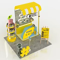 Yellow Commercial Planting Promotion Booth With Shelves Bottled Products And QR Codes