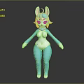 Cute Rabbit Character In Blue Bodysuit With Green Hair And White Belly Standing Pose