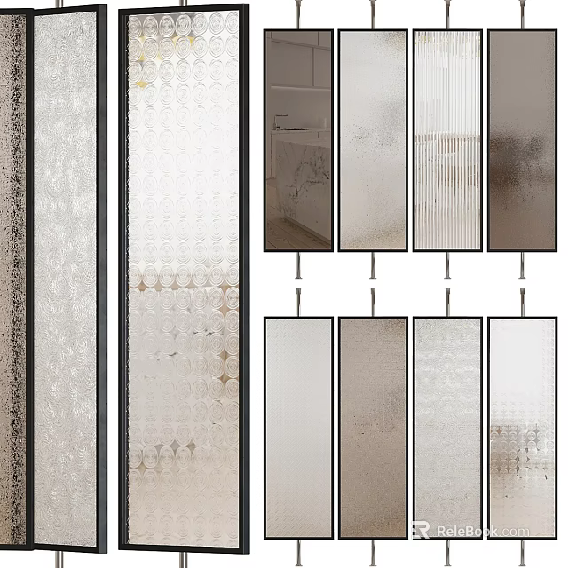 Modern Decorative Glass Room Dividers With Different Textured Patterns For Interior Spaces 3d model