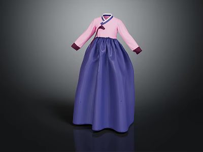 Traditional Korean Hanbok Outfit with Pink Top and Purple Skirt Classic Design 3d model