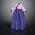 Traditional Korean Hanbok Outfit with Pink Top and Purple Skirt Classic Design