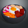 Colorful Rice Bowl With Fried Egg Carrot Radish Mushroom And Meat Chunks