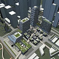 Modern High Rise Office Buildings With Green Roofs In Urban City Design